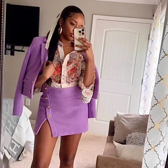 ZARA Textured Blazer and Mini Skirt Set - Lilac, Lavender - Picture 3 of 12